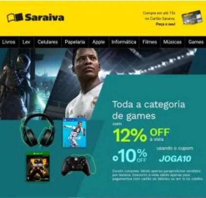 Cupom de 10% off em jogos na Saraiva