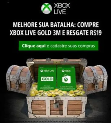Compre Xbox Live Gold de 3 meses e resgate um código digital de R$19