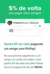 [Usuários Selecionados] 5% de cashback para pagamentos no cartão