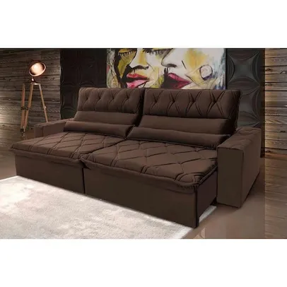 Sofá Retrátil Reclinável França 3,00m Suede Velut Marrom c/ Molas no Assento - King House