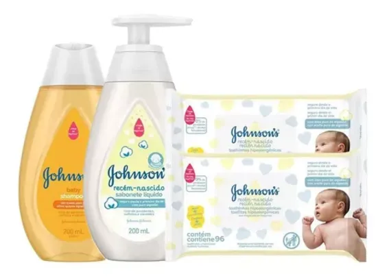 Kit Johnson's Baby: Toalinhas + Shampoo + Sabonete Líquido