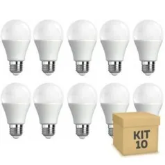 Kit 10 Lâmpada Bulbo 12w Super Led Bivolt Branco E27 A60 Frio