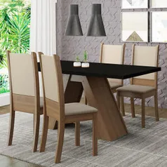 Conjunto Sala de Jantar Madesa Kiara Mesa Tampo de Madeira com 4 Cadeiras | R$970