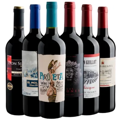 Kit com 3 Vinhos Tintos Diversos Países