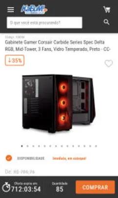 Gabinete Gamer Corsair Carbide Series Spec Delta RGB, Mid-Tower, 3 Fans, Vidro Temperado, Preto | R$ 390