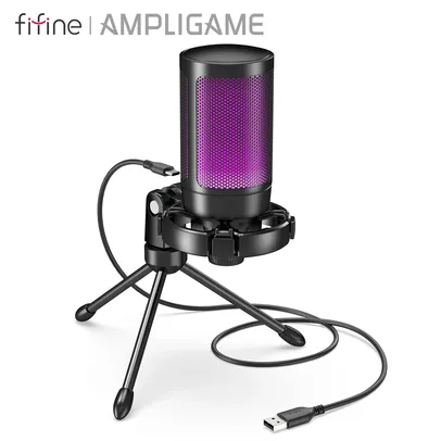 [Com Taxa/Gpay R$99 ]Microfone USB Ampligame FIFINE - com RGB