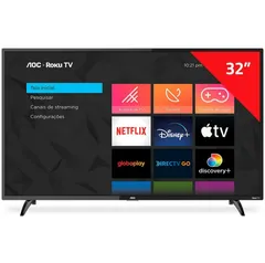 Smart TV LED 32” HD AOC Roku 32S5195/78 com Wi-fi, Controle com atalho