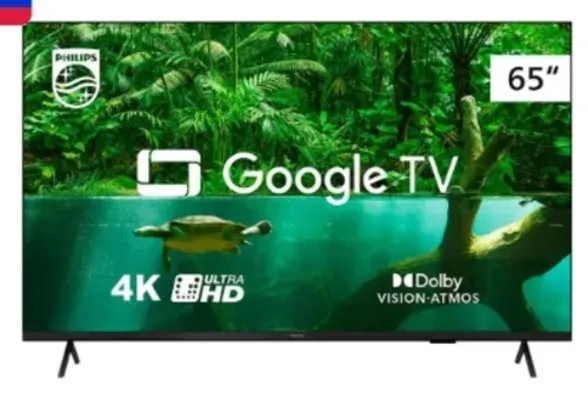 Smart TV 65 UHD 4K Philips 65PUG7408/78, Google TV, HDR10+, Dolby Vision, Dolby Atmos, Bluetooth 5.0 e Chromecast Integrado