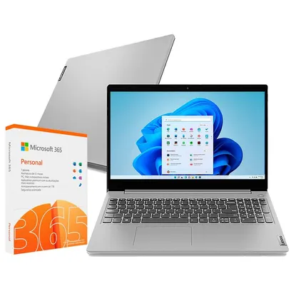 Foto do produto Notebook Lenovo Core i3-1115G4 4GB 256GB SSD Ideapad 3i 82MD000ABR + Microsoft 365 Personal com 1TB na Nuvem