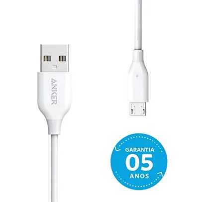 Cabo Micro USB, Anker Powerline, 1.8 metros, 5x mais resistente, Branco | R$30