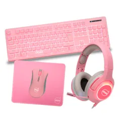 Combo Teclado, Mouse, Mousepad e Headset Dazz Serie M 4 em 1 Rosa 