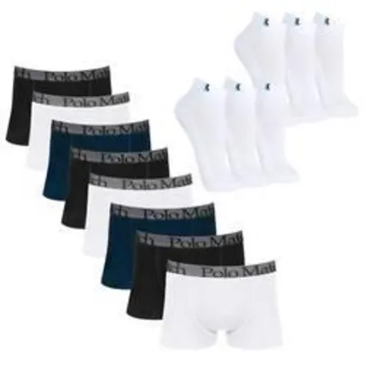 Kits com 8 Cuecas Boxer de Cotton Polo Match + 3 Pares de Meias M Lupo - R$75