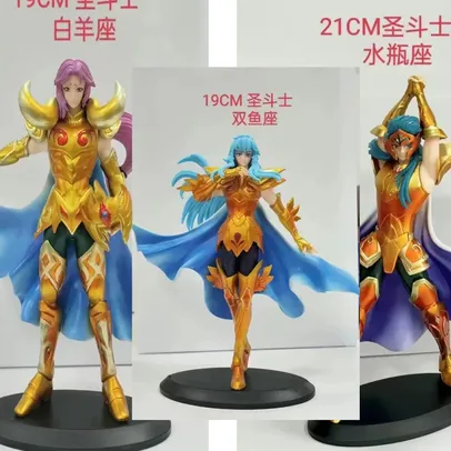 (Taxa Inclusa) Estatueta CDZ, Saint Seiya, Cavaleiros de Ouro - Aquário, Áries, Peixes 19cm - 21cm| 