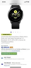 Smartwatch Samsung Galaxy Watch Active Preto com Tela Super Amoled de 1.1", Bluetooth, Wi-Fi, GPS, NFC e Sensor de Frequência Cardíaca