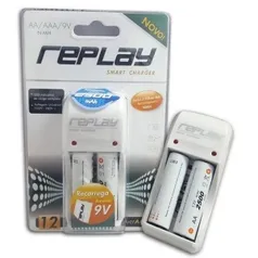 Carregador De Pilhas Com 2 Pilhas Aa 2500mah Aa/Aaa/ Bateria 03o134 Replay/Unicoba