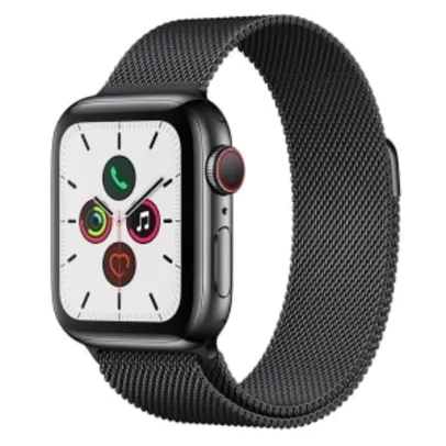 Apple Watch Series 5 (Cellular + GPS, 40 mm) - Caixa de Aço Inoxidável Cinza Espacial - Pulseira de Aço Inoxidável Preto e Fecho Magnético