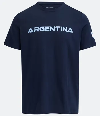 Camiseta em Meia Malha com Estampa da Argentina Azul