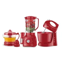 Conjunto Especial Mondial KT-105-R com Batedeira Liquidificador e Espremedor Vermelho 110V