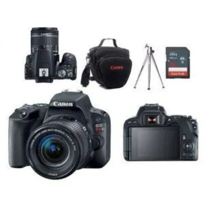 Câmera Canon EOS SL2 EF-S 18-55mm f/4-5.6 IS STM + Bolsa + Tripé + Memória 32GB Classe 10 | R$1951