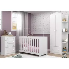 Quarto Infantil Completo com Berço 3x1 Multimóveis Branco/Colorido