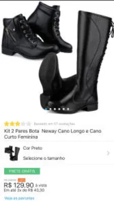 Kit 2 Pares Bota Neway Cano Longo e Cano Curto Feminina - Preto | R$ 130