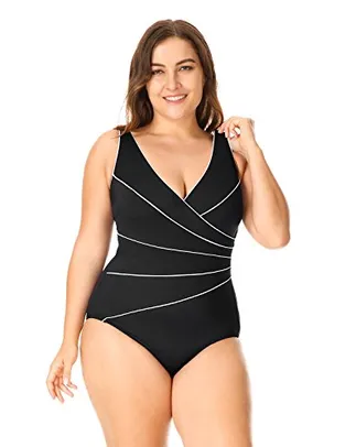 DELIMIRA Fato de Banho Emagrecimento Feminino Maiô One Piece Piping Plus Size