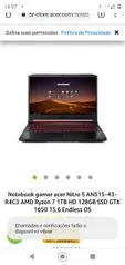 Notebook gamer acer Nitro 5 AMD Ryzen 7 1TB HD 128GB SSD GTX 1650 | R$4729