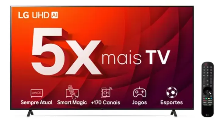 Smart TV 65" 4K LG UHD ThinQ AI 65UR8750PSA HDR Bluetooth Alexa Google Assistente Airplay2 3 HDMI Preto