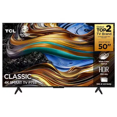 Smart TV 50” Ultra HD 4K TCL 50P755 LED com Google TV, Dolby Vision e Atmos, HDR10+, Wi-Fi, Bluetooth, Google Assistente e Design sem Bordas