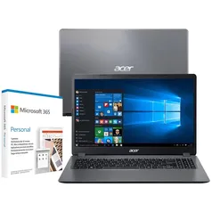 Notebook Acer Core i3-1005G1 8GB 512GB SSD Tela 15.6” Windows 10 Aspire 3 A315-56-35ET + Microsoft 365 Personal R$2870