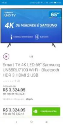 Smart TV 4K LED 65” Samsung UN65RU7100  - R$3.324