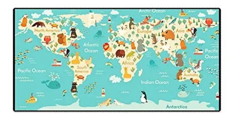 Mouse Pad Gamer Speed Extra Grande 70x35cm - Mapa Mundi Animais - Exbom