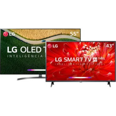 Smart TV Oled 55'' LG OLED55B9 + Smart TV Led 43'' LG 43LM6300 - R$5.399 [R$1.080 de volta]