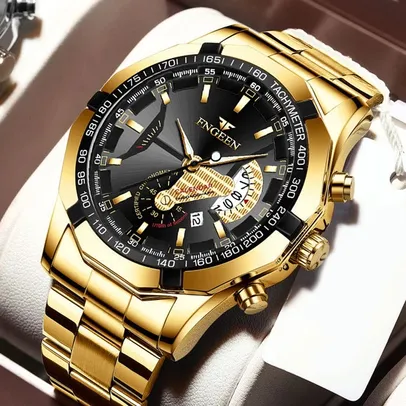 FNGEEN Luxury Men's Watches Stainless Steel Band Fashion Waterproof Quartz 