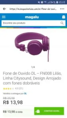 Fone de Ouvido DL - FN008 Lilás, Linha Citysound, Design Arrojado com fones dobráveis - R$14