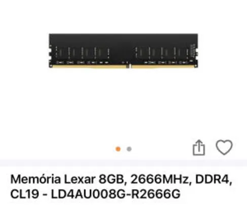 Memória Lexar 8GB, 2666MHz, DDR4, CL19 - R$210