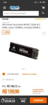 SSD Corsair Force Series MP300, 120GB, M.2 NVMe - R$160