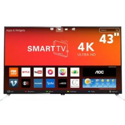 Smart TV LED 43" UHD 4K AOC LE43U7970 com Wi-Fi, App Gallery, Botão Netflix, Digital Noise Reduction, HDMI e USB.