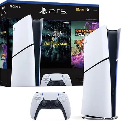 Console PlayStation 5 Slim Digital Edition Branco + Returnal e Ratchet e Clank + Controle Sem Fio Dualsense Br