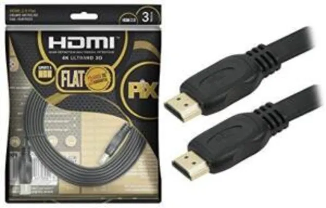 Cabo HDMI 2.0 Flat 4K HDR 19P 3M Pix Flat Gold Preto 018-5023