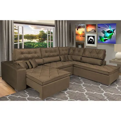 Sofa de Canto Retrátil e Reclinável com Molas Cama inBox Platinum 3,00x2,36 Tecido Suede | R$2202
