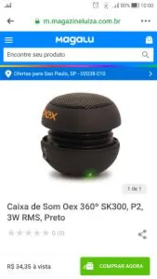 Caixa de Som Oex 360º SK300, P2, 3W RMS, Preto | R$ 34