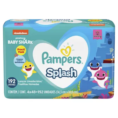 Lenços Umedecidos Splash Baby Shark Nickelodeon Pampers Pack com 4 Pacotes 48 Unidades Cada