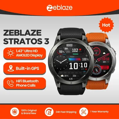 Zeblaze Stratos 3 Smartwatch com GPS Premium, Display Ultra HD AMOLE