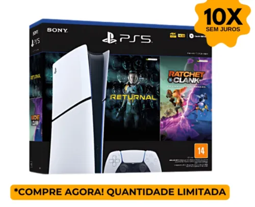 [500 pontos Vale Bonus] Console Playstation 5 Slim Digital + Jogos Returnal e Ratchet & Clank