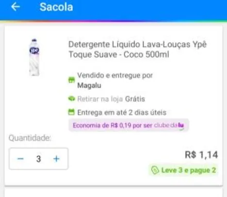 [APP] Detergente ype 500 ml | R$ 1,14