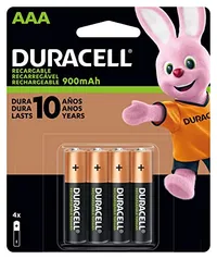 Pilha Recarregável AAA Palito DURACELL com 4 unidades, Duracell, pacote de 4