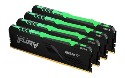 Foto do produto Memória DDR4 Kingston Fury Beast RGB, 128GB (4x32GB), 3600MHz, Preto, KF436C18BB2AK4/128