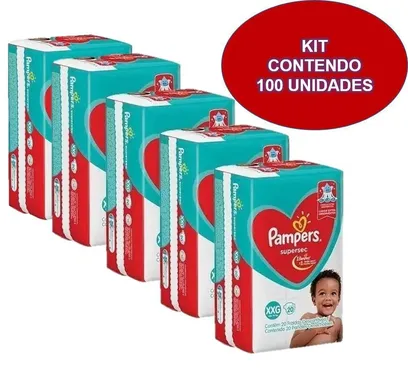 Foto do produto Kit 5 Pacotes Fraldas Pampers Descartável Infantil Atacado, Extra Extr