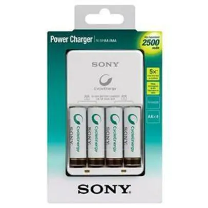 Carregador de Pilhas Recarregáveis Sony 2500mAh c/ 4 unidades - Bivolt | R$103